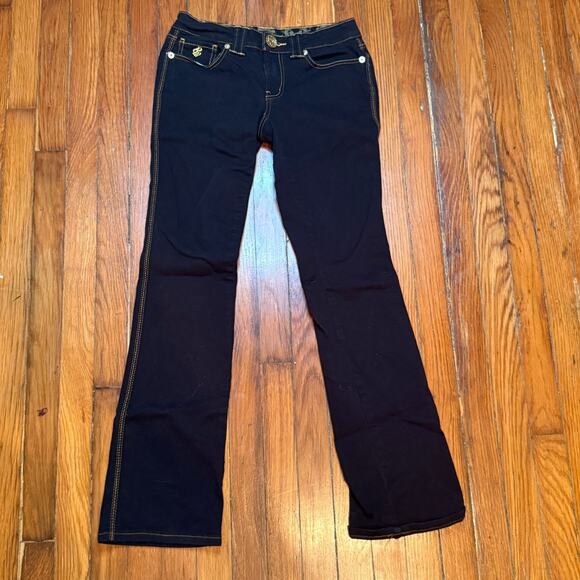 Vintage Rocawear Jeans Bootcut 7 Dark Wash Low Rise Embroidered Hip Hop Denim - Picture 2 of 10